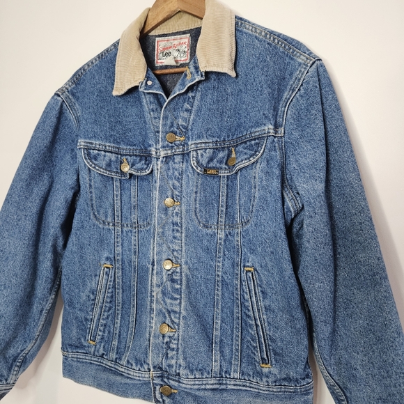 Vintage Lee Storm Rider Denim Jacket Blanket Lined Corduroy Collar Medium - Picture 2 of 13
